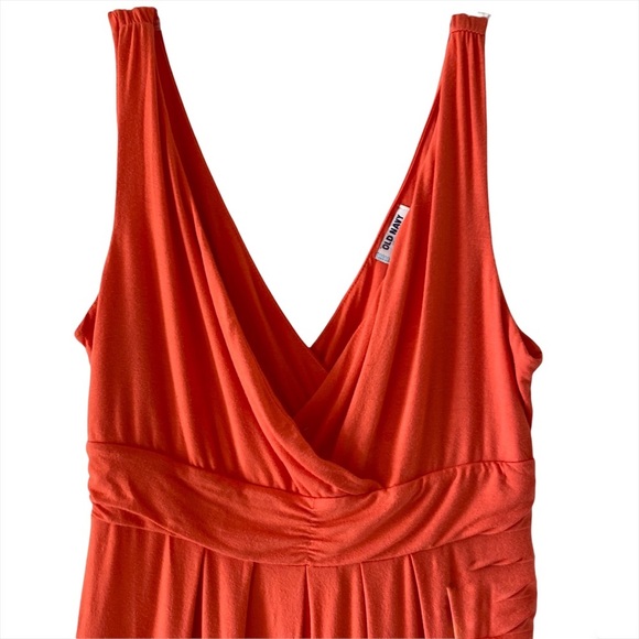 Old Navy Petite Womens Sun Dress Bright Orange Empire Waist Surplice Flare M - Picture 3 of 7